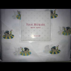 Isaac Mizrahi Swimming Pool Pug Dogs Twin Sheet Pillow Case Set NEW NIP